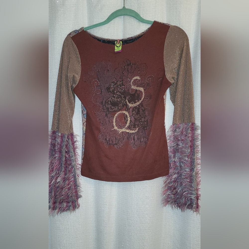 Save The Queen S Knit Top Faux Fur Cuffs Lurex Sparkle